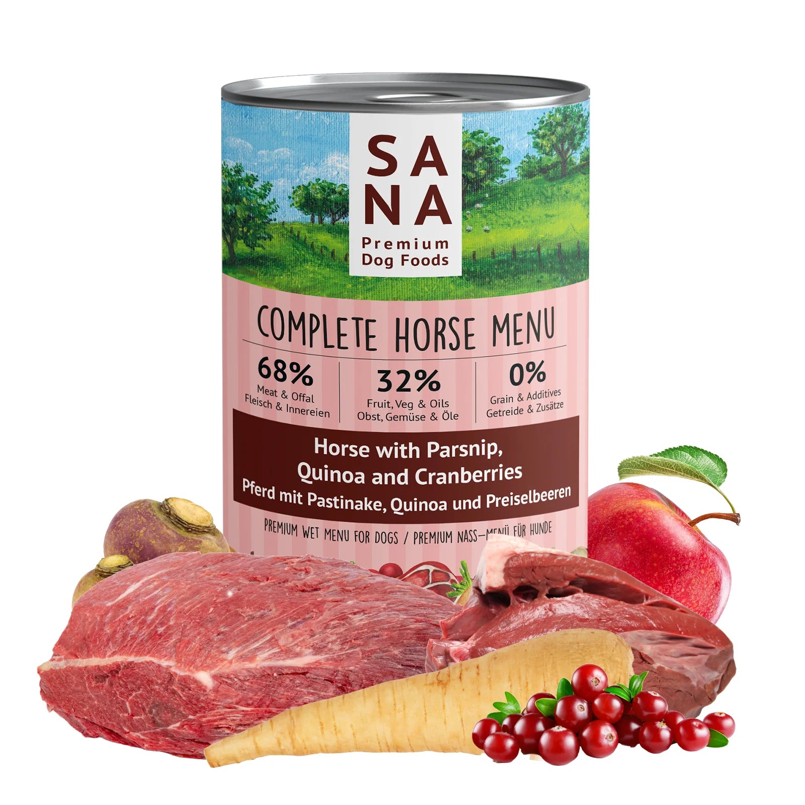 SANADOG Natural Wet Horse Food with Parsnip, Quinoa, and Blueberries