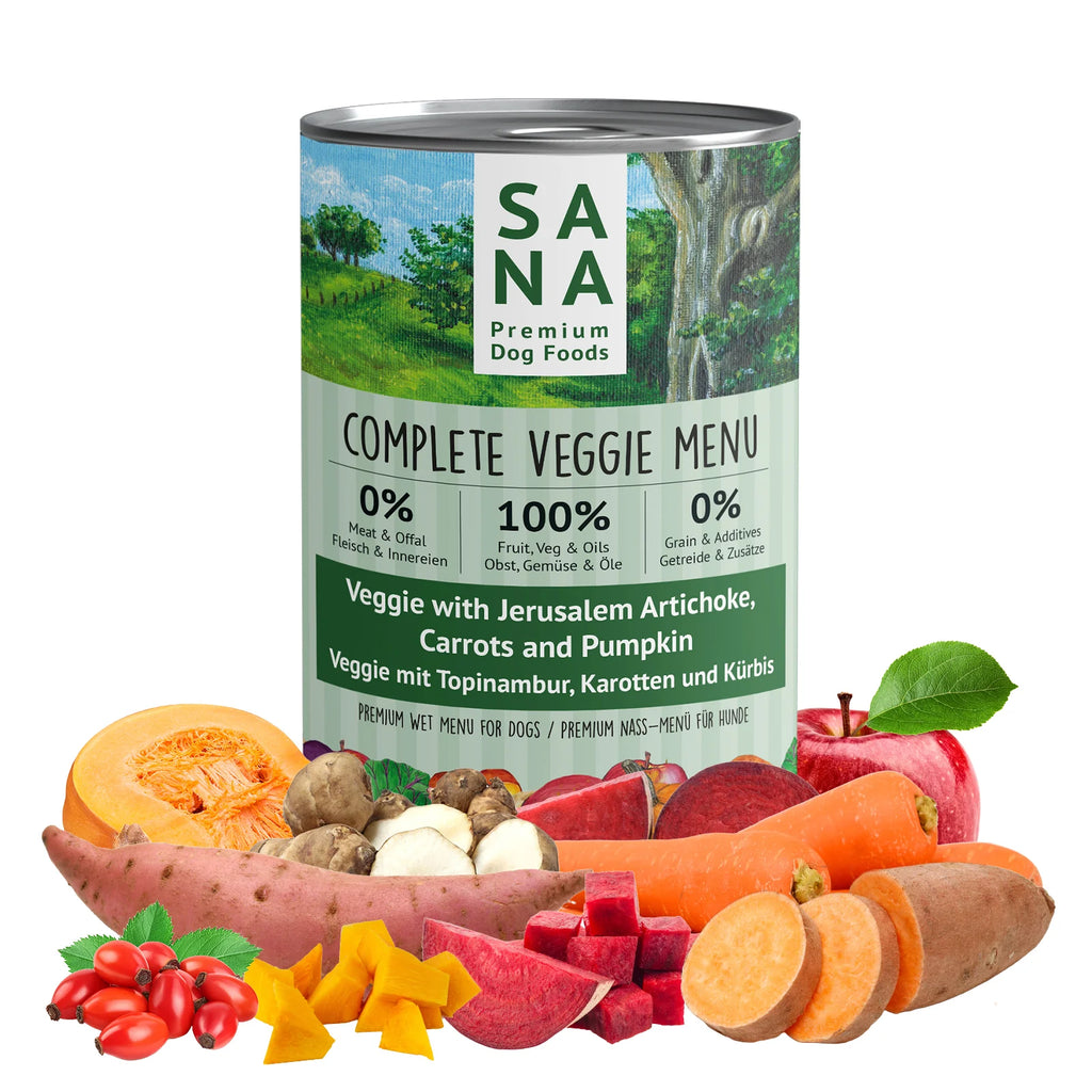 Comida Natural húmeda de Verduras con alcachofa, zanahorias y calabaza SANADOG